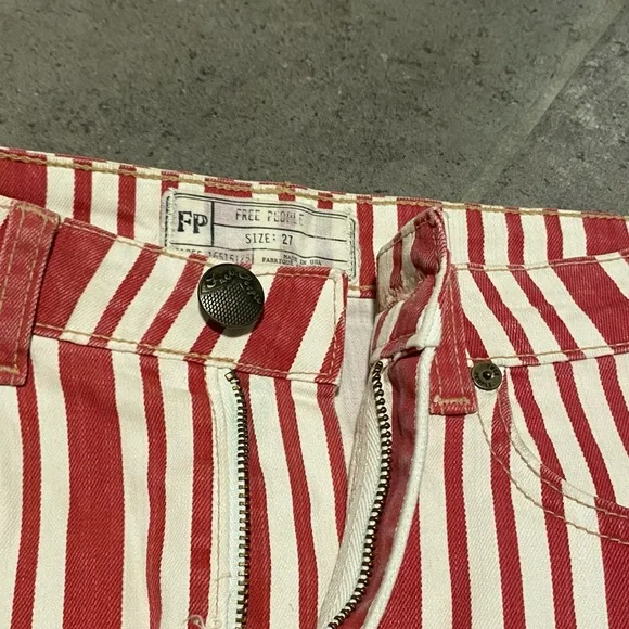 Free People Red Stripe Mini Denim Pencil Skirt Raw Hem Front Slit Western SZ 27 - Picture 4 of 6